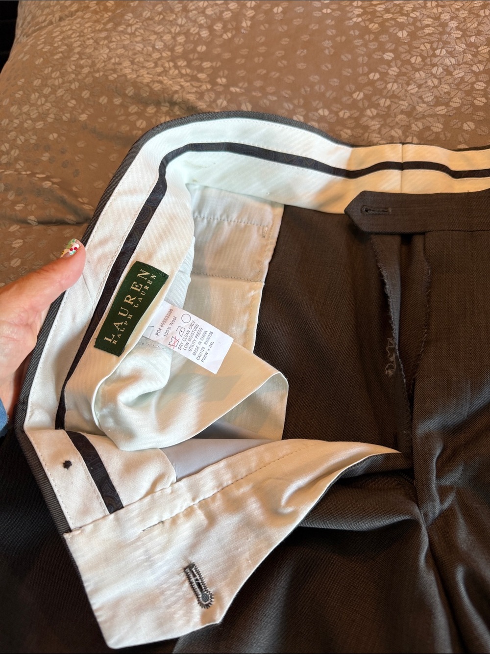 Ralph Lauren Men's Brown Dress Pants with Light Cream Lining